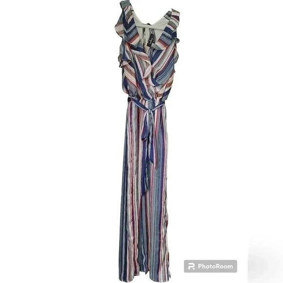 Lulu's Divine Time Blue and Grey Multi Striped Wide-Leg Jumpsuit - Picture 5 of 7